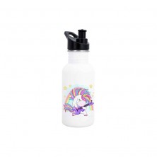 Botella de acero inoxidable con diseño de unicornio tocando guitarra.