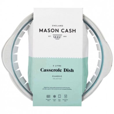 Envase de cartón de la cazuela Mason Cash con etiqueta de capacidad de 3 litros