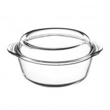 Cacerola de cristal transparente con tapa a juego.
