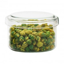 Tarro de vidrio lleno de guisantes verdes con salsa con la tapa de vidrio de Trendglas Jena