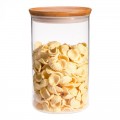 Tarro de vidrio de borosilicato con tapa de bambú grande trendglas Jena con pasta en su interior