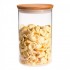 Tarro de vidrio de borosilicato con tapa de bambú grande trendglas Jena con pasta en su interior