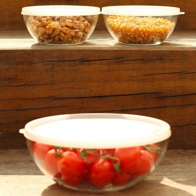 Alimentos conservados en los bowls de vidrio de borosilicato con tapa hermética de polipropileno