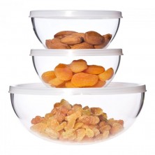 Set de Bowls de vidrio de borosilicato Trendglas Jena con tapas herméticas de color blanca de Polipropileno