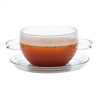 Bowl DUO para sopa de vidrio de borosilicato Trendglas Jena con un caldo platillo en la base que no está incluido