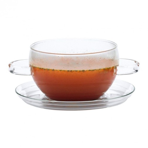 Bowl DUO para sopa de vidrio de borosilicato Trendglas Jena con un caldo platillo en la base que no está incluido