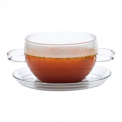 Bowl DUO para sopa de vidrio de borosilicato Trendglas Jena con un caldo platillo en la base que no está incluido