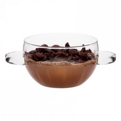 Bowl DUO de vidrio de borosilicato con leche y unos cereales de chocolate