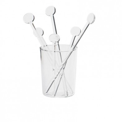 Agitadores transparentes de 18 cm en un vaso de vidrio transparente, vidrio de borosilicato