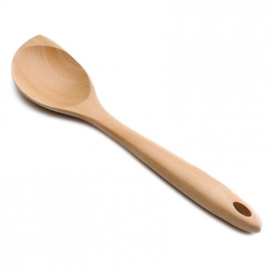 Cuchara natural de madera de haya con ángulo recto en su borde para cocinar
