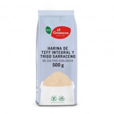 Paquete de 500 g de harina de teff y trigo sarraceno de la marca El Granero Integral