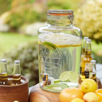 Dispensador de bebidas redondo clip top 8L Kilner con limonada