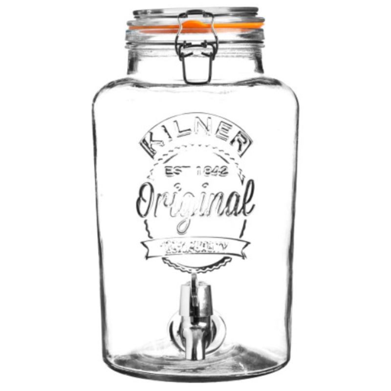 Dispensador de bebidas redondo clip top 8L Kilner con grifo de polipropileno y tapa de vidrio Dispensador de bebidas redondo clip top 8L Kilner con grifo de polipropileno y tapa de vidrio