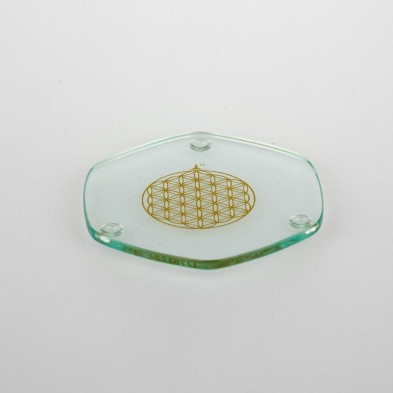 Fondo gris claro con el Posavasos con flor de la vida en oro 24K Nature's Design