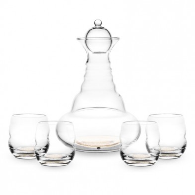 Set Jarra Alladin 4 Vasos Mythos Flor Vida Oro Nature's Design sobre fondo blanco