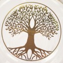 Un diseño de árbol de la vida en oro con raíces y ramas sobre el fondo interior de la jarra alladin