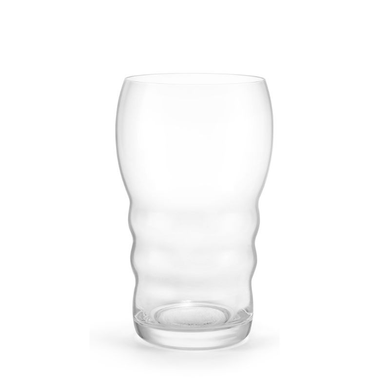 Vaso Galileo vacío de cristal transparente con diseño ondulado y texturizado en los laterales, en posición vertical.