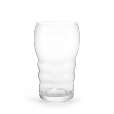 Vaso Galileo vacío de cristal transparente con diseño ondulado y texturizado en los laterales, en posición vertical.