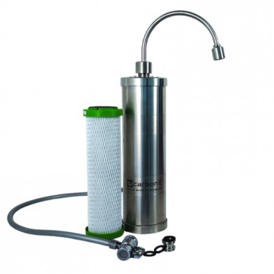 Filtro de agua Sanuno Inox de Carbonit con diseño elegante y cartucho filtrante.
