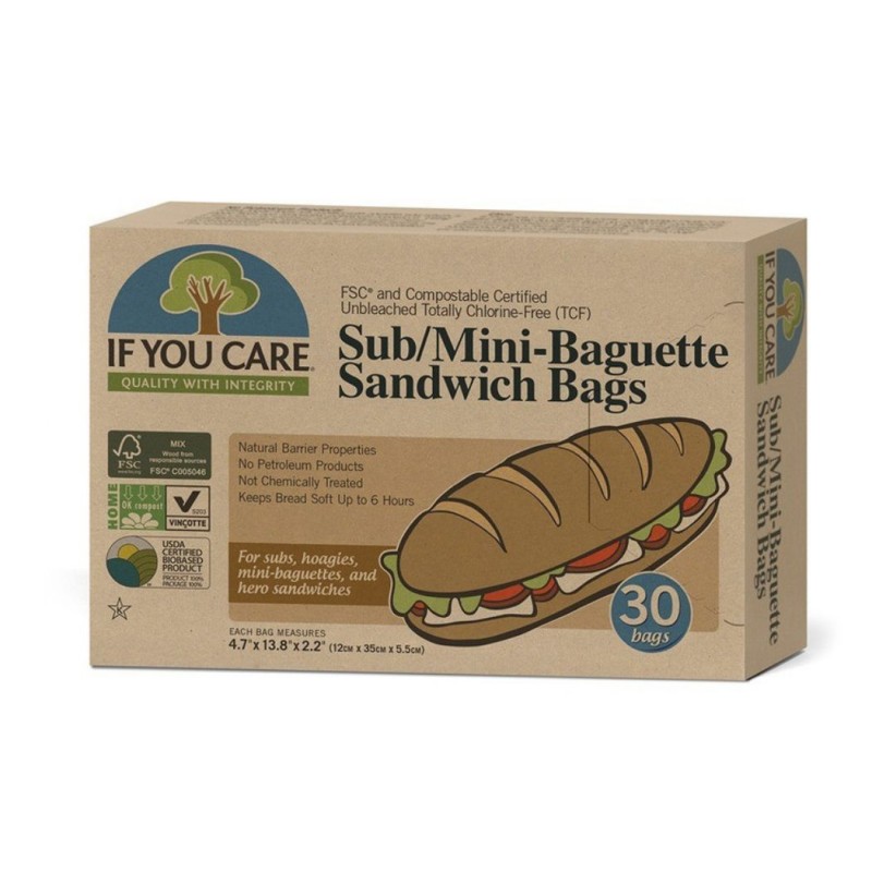 30 bolsas de papel para Baguette y Sandwich If You Care en su embalaje de cartón