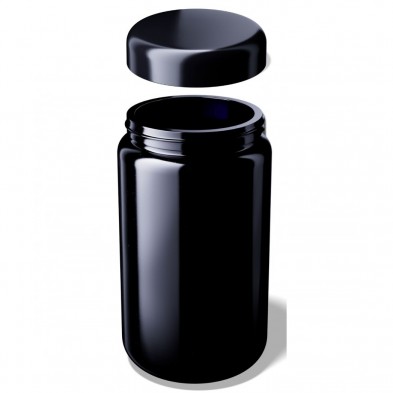 Tarro de boca ancha Saturn 400 ml Miron VioletGlass con tapa abierta