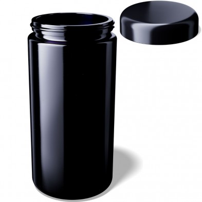 Tarro de boca ancha Saturn 1L Miron VioletGlass con la tapa abierta