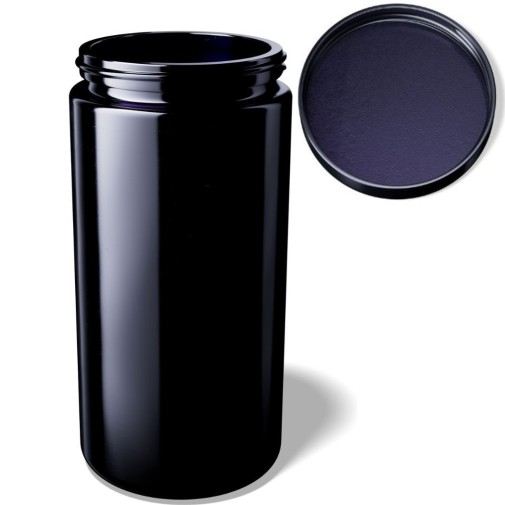 Tarro de boca ancha Saturn 1L Miron VioletGlass con la tapa abierta y vista interior