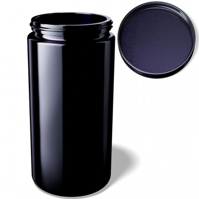Tarro de boca ancha Saturn 1L Miron VioletGlass con la tapa abierta y vista interior