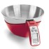 Báscula de cocina digital roja con bol de acero inoxidable y pantalla LCD.