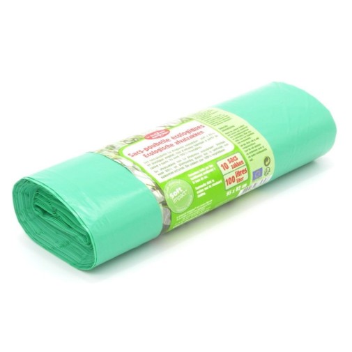 Vista lateral Saco de basura grande 100L La Droguerie Ecologique de color verde