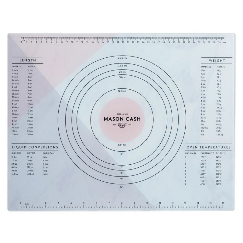 Tabla de vidrio para encimera Mason Cash con tablas de proporciones y círculos para masas Tabla de vidrio para encimera Mason Cash con tablas de proporciones y círculos para masas