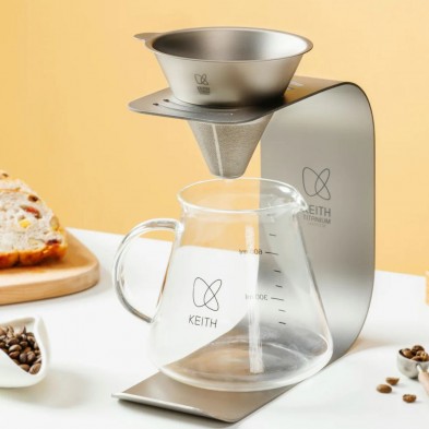 Cafetera por goteo con soporte y filtro de titanio más jarra de vidrio de borosilicato Keith