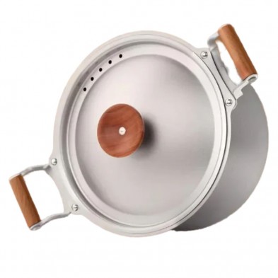 Olla de titanio para guisar 7,5 litros Keith vista tapa con vapor