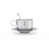 Taza de plata con asa, cuchara a juego y platillo, todo ello con la marca Keith Titanium