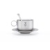 Taza de plata con asa, cuchara a juego y platillo, todo ello con la marca Keith Titanium