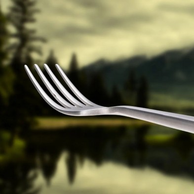 Detalle ampliado de las púas del Tenedor titanio Keith