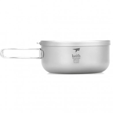 Lunch box de titanio 800 ml Keith con el mango plegable abierto