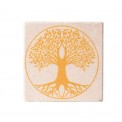 Posavasos vitalizador de piedra travertina con Árbol de la Vida amarillo