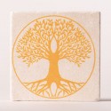 Posavasos vitalizador de piedra travertina con Árbol de la Vida amarillo vista ampliada