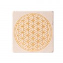 Posavasos vitalizador de piedra travertina con Flor de la Vida amarillo