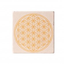 Posavasos vitalizador de piedra travertina con Flor de la Vida amarillo