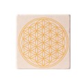 Posavasos vitalizador de piedra travertina con Flor de la Vida amarillo