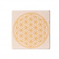 Posavasos vitalizador de piedra travertina con Flor de la Vida amarillo