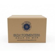 Caja simple marrón completa con Caja de 6 unidades de Ibiza y Formentera agua de mar microfiltrada de 3 L