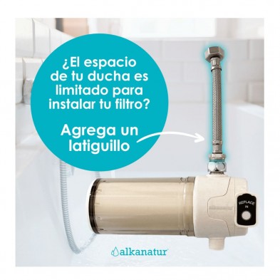 Manguera instalada en el Filtro de ducha Alkanatur recambiable 50.000L Manguera instalada en el Filtro de ducha Alkanatur recambiable 50.000L