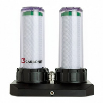 Foto frontal del Filtro bajo encimera DUO Classic Carbonit con los dos cartuchos de NFP Premium D instalados en su interior