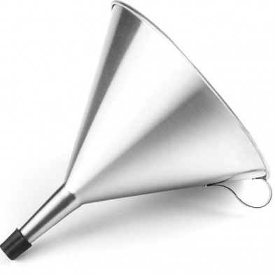 Embudo Inox 20 cm Lacor vista lateral con el tapón en el vertedor