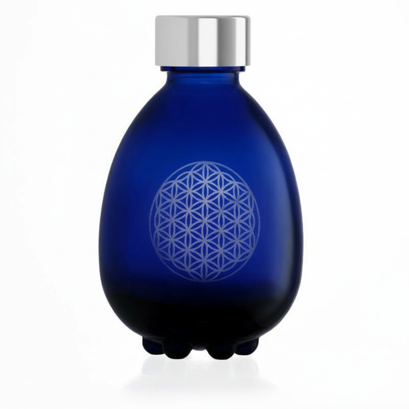 Botella egg of life grabada con la flor de la vita y el tapón de acero