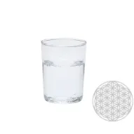 Vaso de agua de vidrio de borosilicato Flor de la Vida grabada en láser cerámico sobre la base exterior