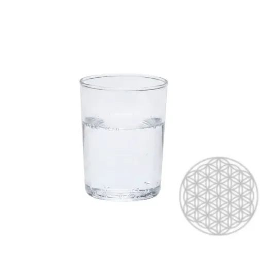 Vaso de agua de vidrio de borosilicato Flor de la Vida grabada en láser cerámico sobre la base exterior